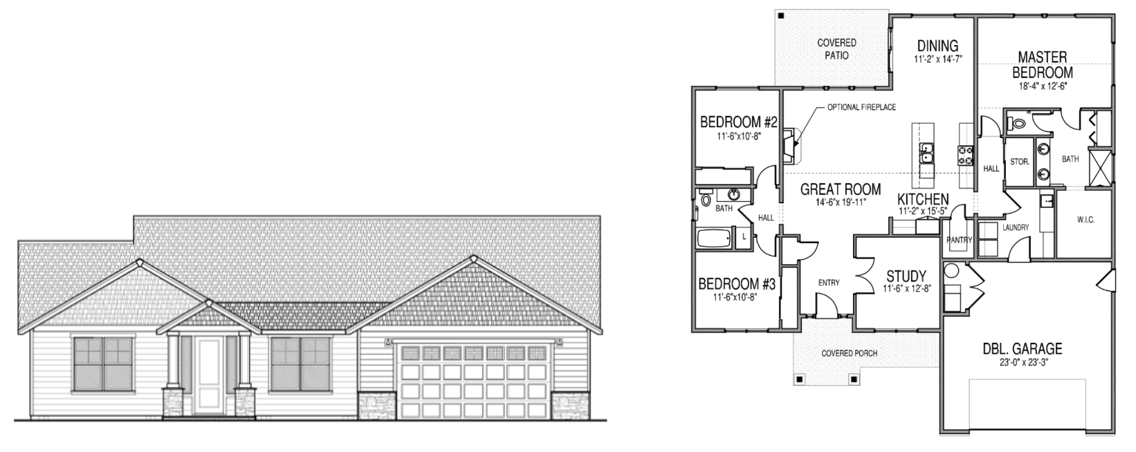 Lincoln 2 single story home floor plan with a master bedroom with a walk in closet and bathroom, storage closet, 2 additional bedrooms, another bathroom, a great room, dining room, kitchen, pantry, laundry room, study, double garage, and a covered porch and patio